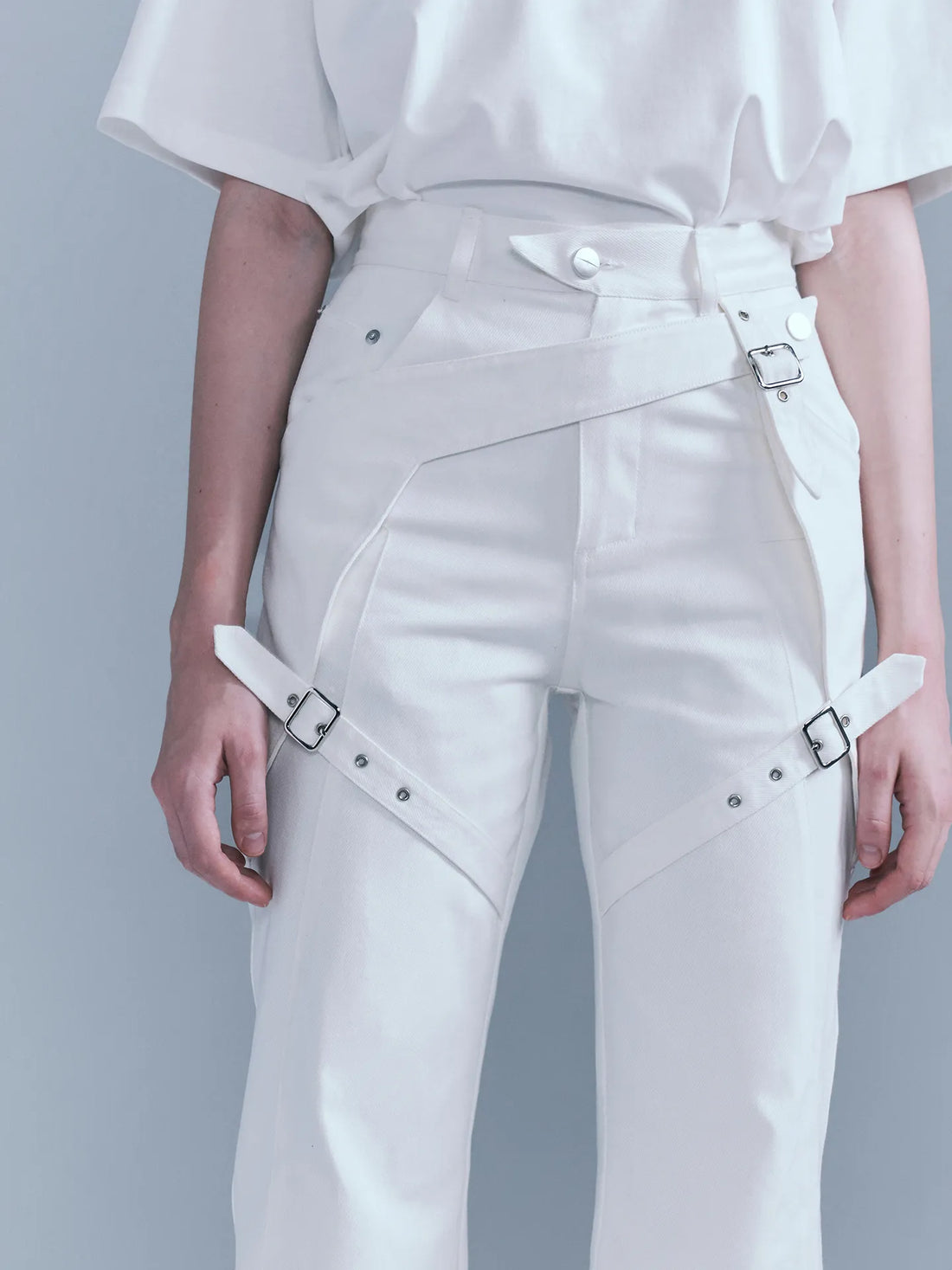 Straps Stacked Biker Jeans