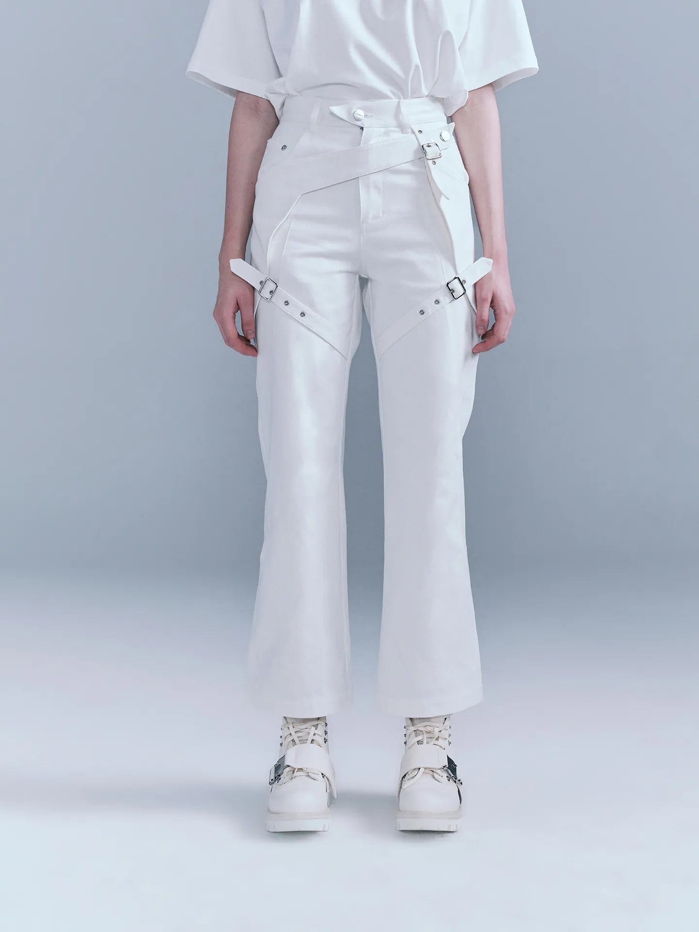 Straps Stacked Biker Jeans