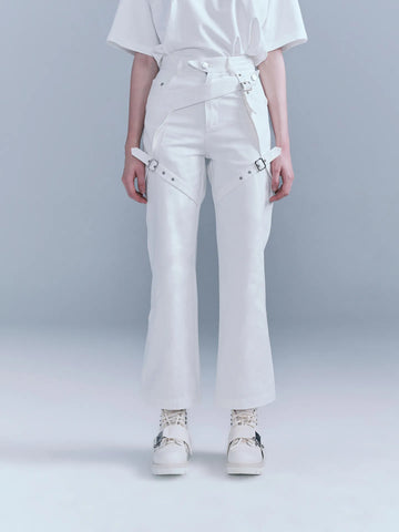 Straps Stacked Biker Jeans