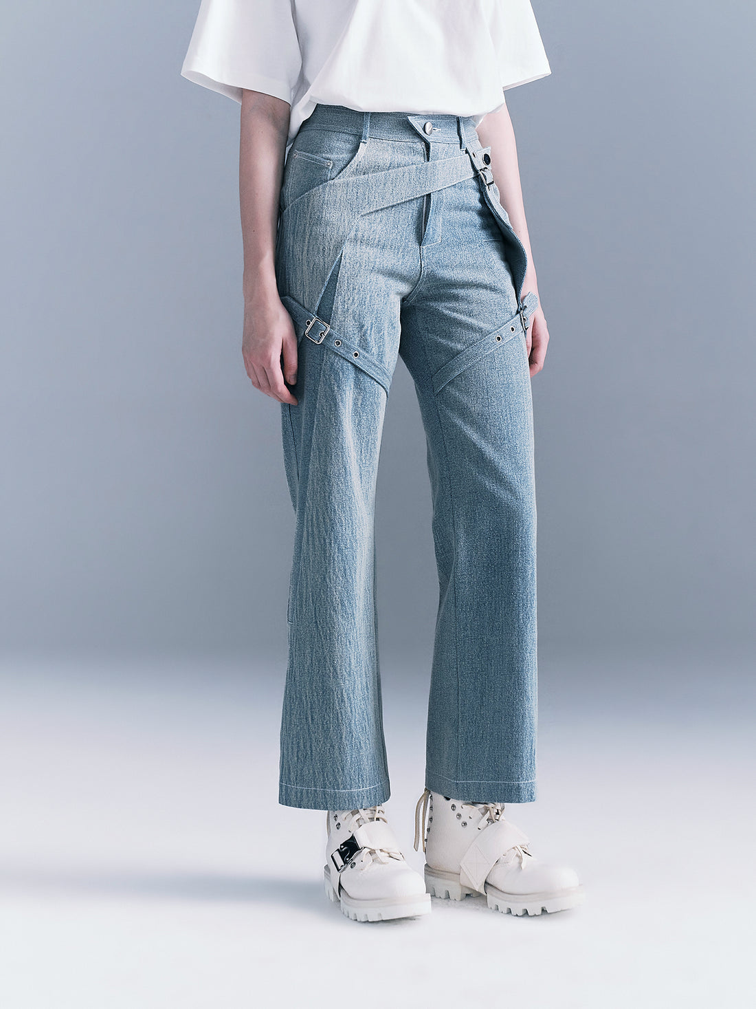 Straps Stacked Biker Jeans