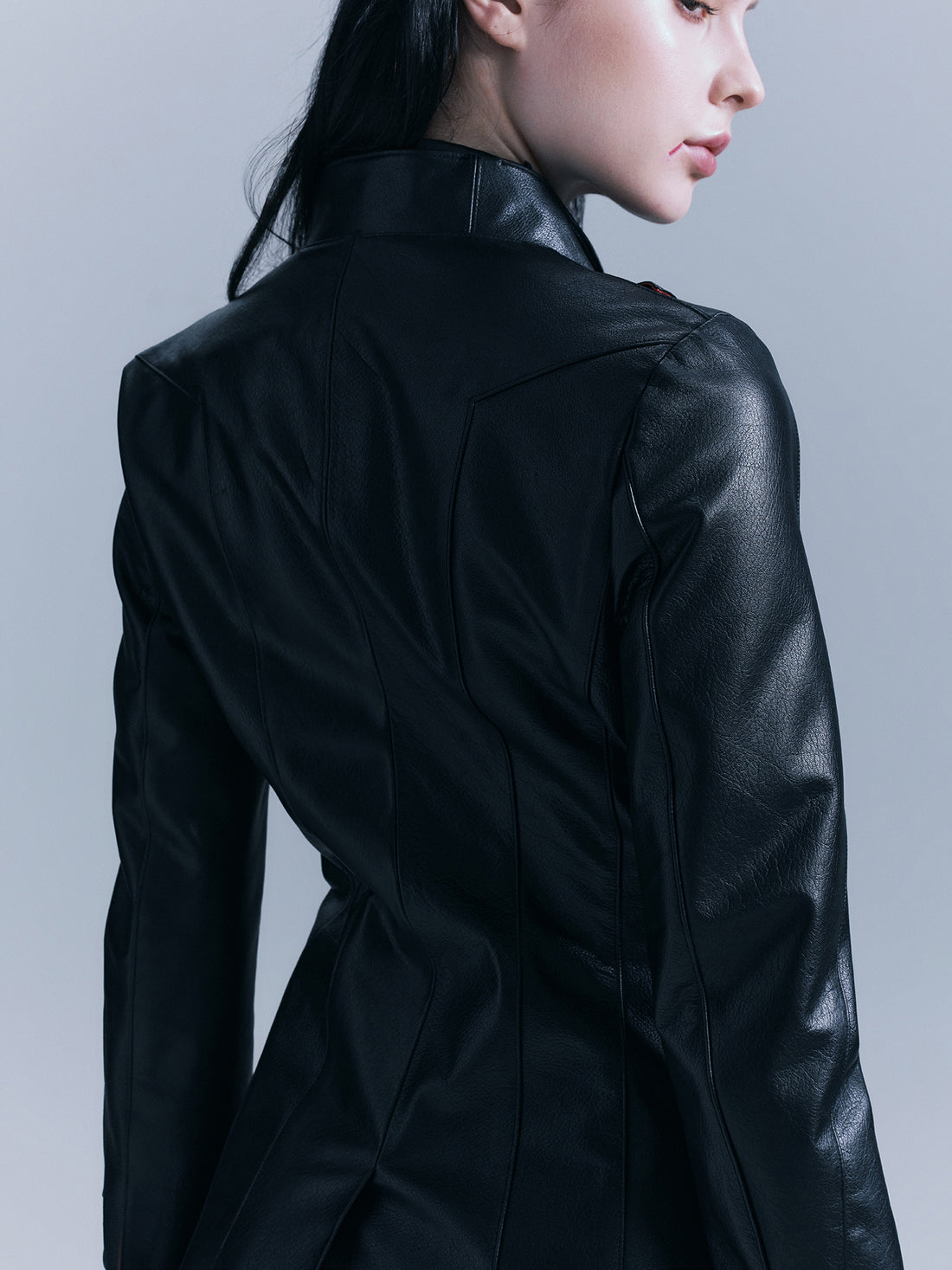 Basic Snakebone Pattern Genuine Leather Jacket