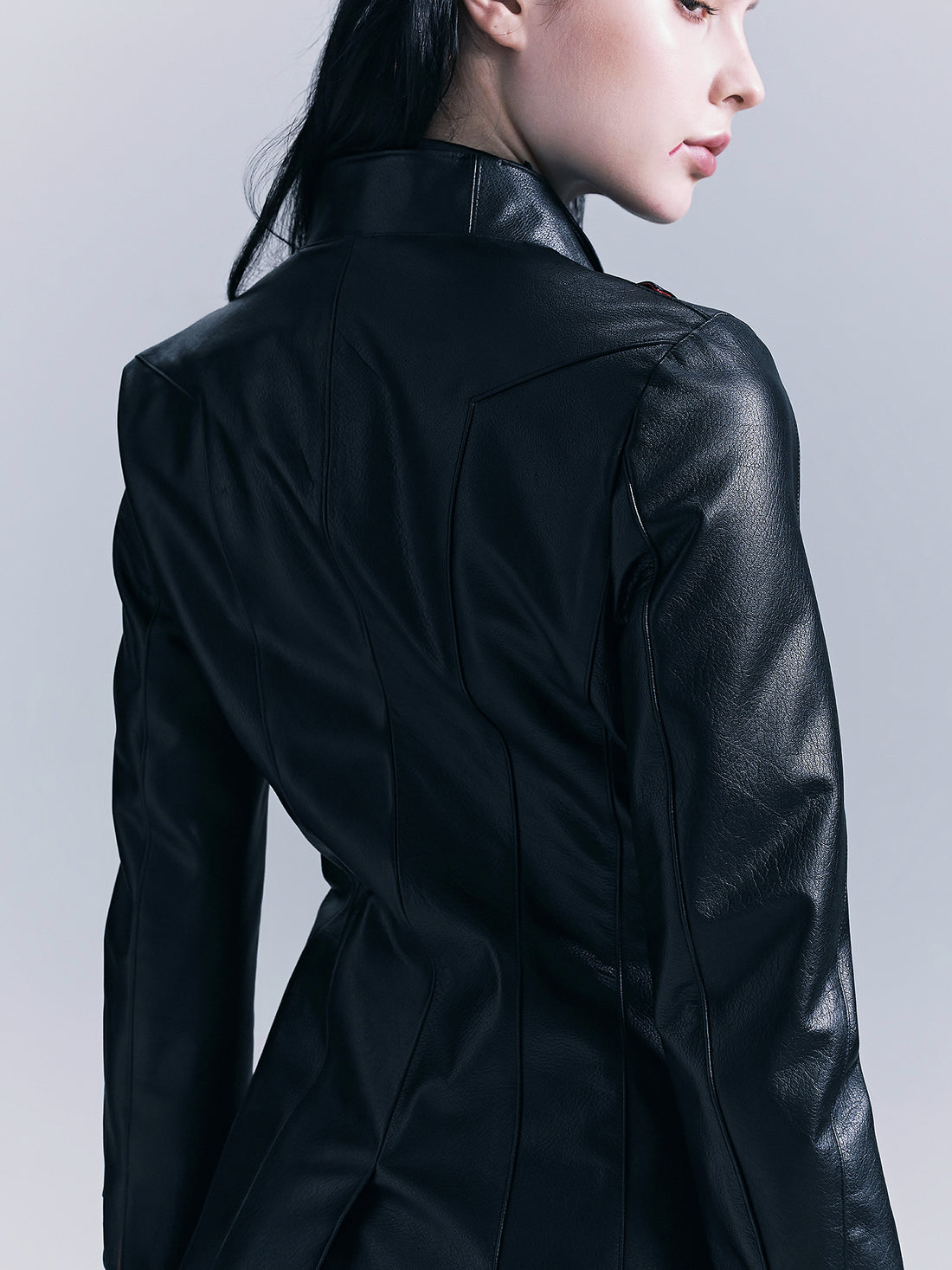Basic Snakebone Pattern Genuine Leather Jacket