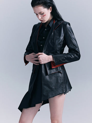 Basic Snakebone Pattern Genuine Leather Jacket